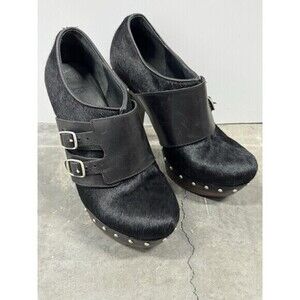 UGG Illana Black Pony Hair Platform High Heel Studded Sherpa Booties Heels   8.5